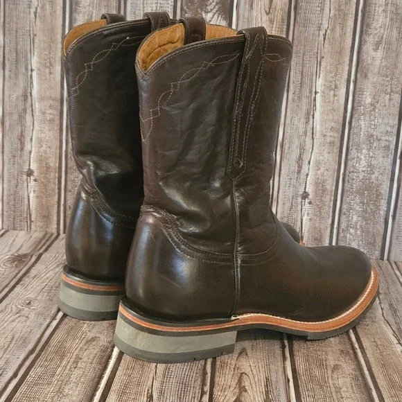 Sz 10.5 D Mens Lucchese Raymond Chocolate Brown Ranch Hand Roper Boots M0032